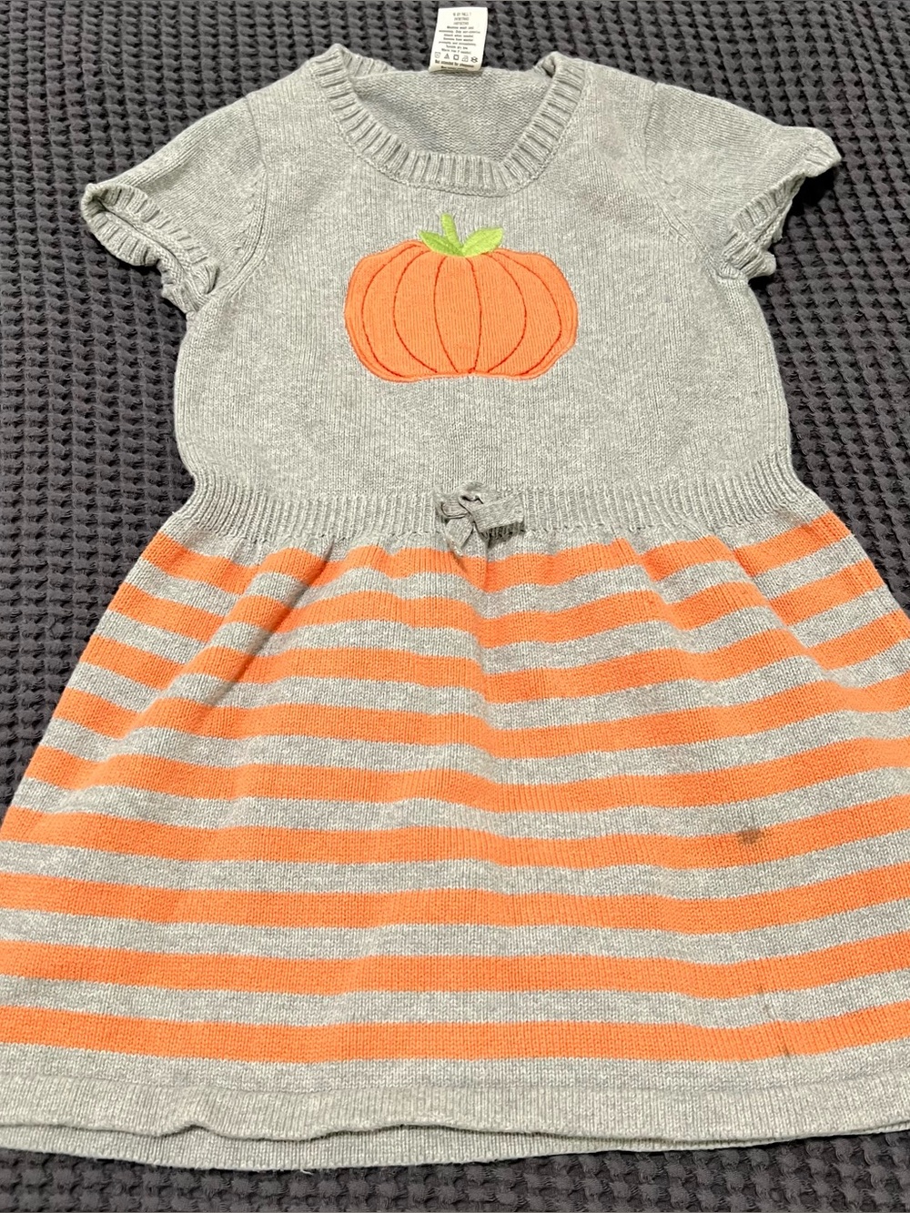 Gymboree Cotton Gray & Orange Pumpkin Knit Dress Size 6